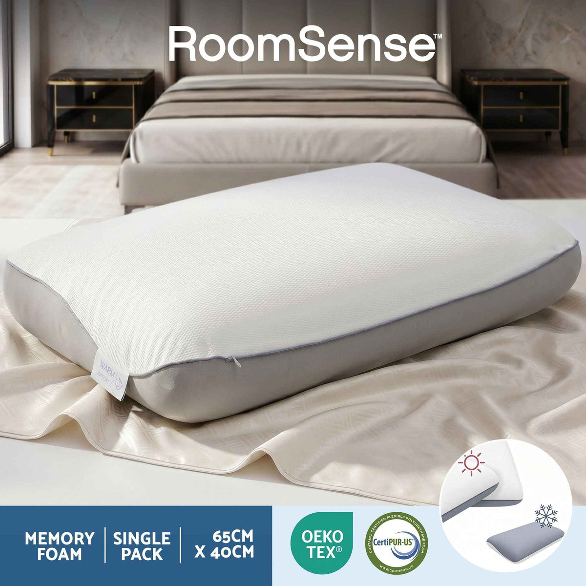 Room Sense Cooling Memory Foam Pillows Queen Size 1 Pack - Royalratri